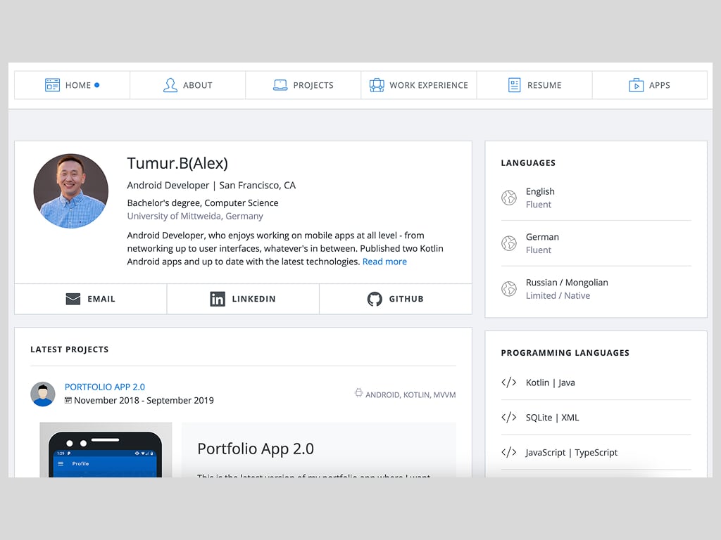Screenshot of First Portfolio - Mobile view